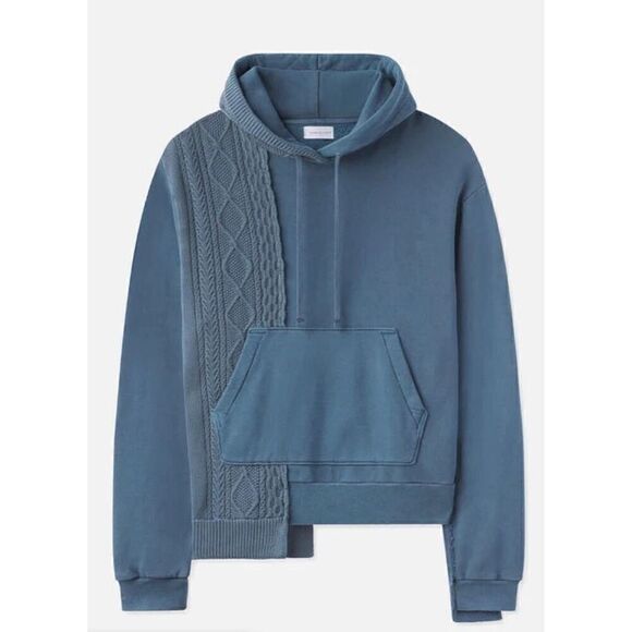 JOHN ELLIOTT Cable Knit 100% Cotton Reconstructed Hoodie in Washed Blue NWT Size - Picture 7 of 13